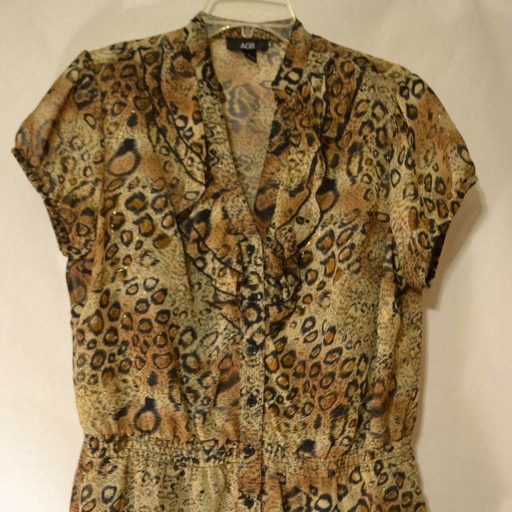 Leopard Print Button Blouse Size L